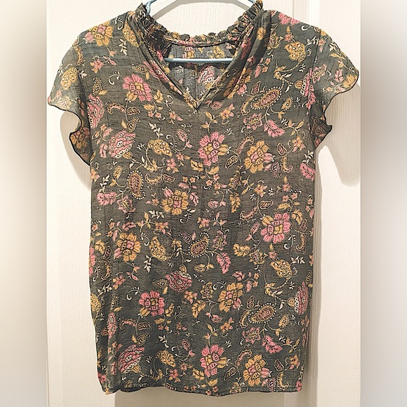 Nanette by Nanette Lepore Pleated Flutter Sleeve Blouse in Prairie Sage - Picture 5 of 8